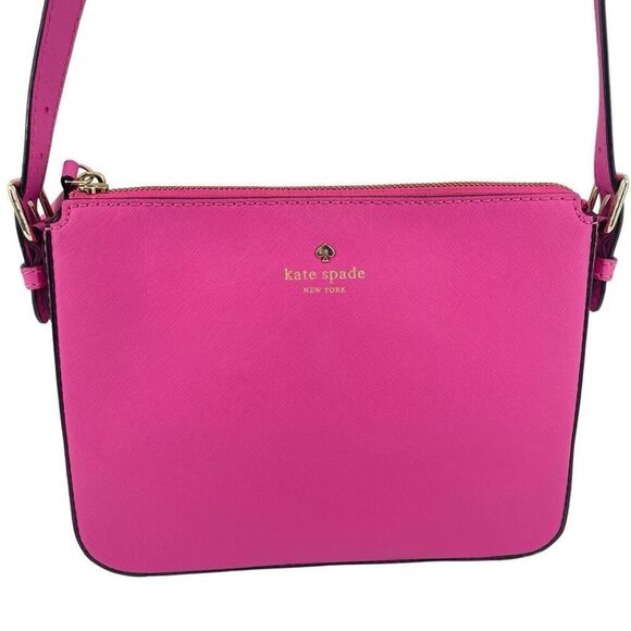 Kate Spade Pink Saffiano Leather Medium Crossbody Bag Top Zip Adjustable Strap - Picture 1 of 17
